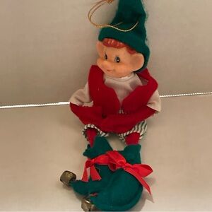 Christmas pixie Elf with Red and Green Outfit bells on shoes vintage